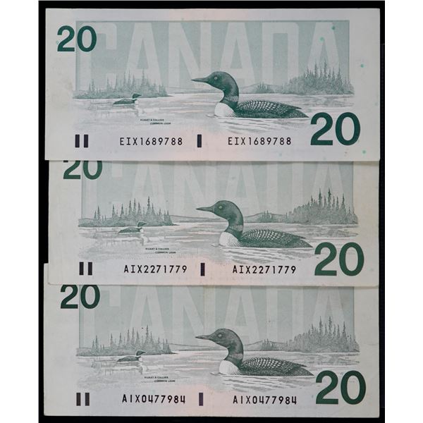 1991 $20 AIX (2), EIX, Lot of 3 replacement notes.VF or better.