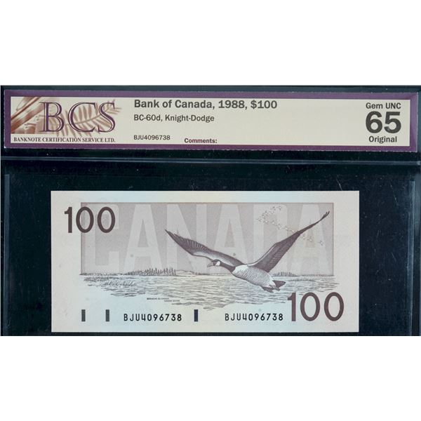 1988 $100 BC-60d #BJU4096738 BCS Gem Uncirculated-65