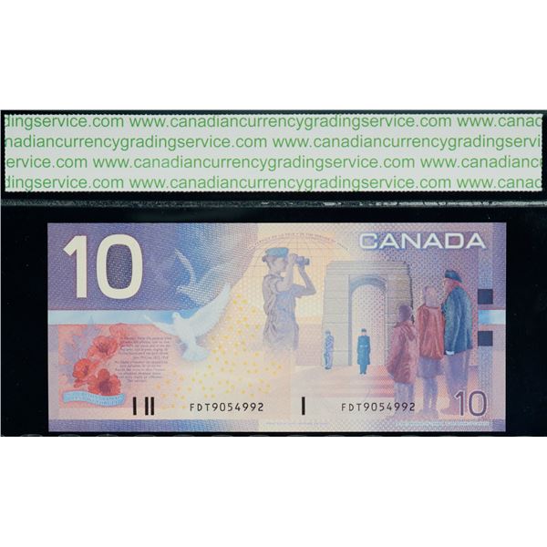 2001 $10 BC-63aA #FDT9054992 "9.0M - 9.6M" CCGS Superb Gem Uncirculated-66