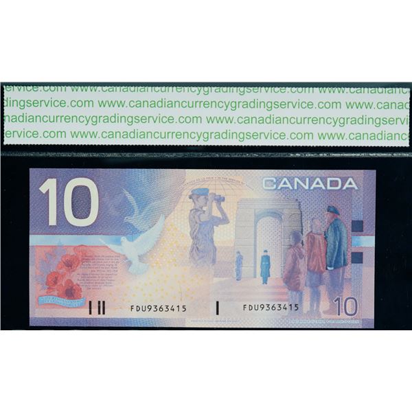 2001 $10 BC-63aA #FDU9363415 "9.2M - 9.6M" CCGS Superb Gem Uncirculated-67