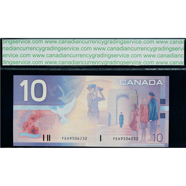 2001 $10 BC-63bA #FEA9506232 "9.0M - 9.72M" CCGS Superb Gem Uncirculated-67
