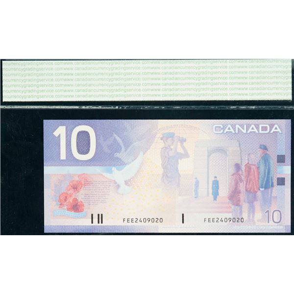 2001 $10 BC-63b.  Lot of 10 consecutive notes # FEE2409011- 9020  CCGS UNC 66 to Superb Gem Uncircul