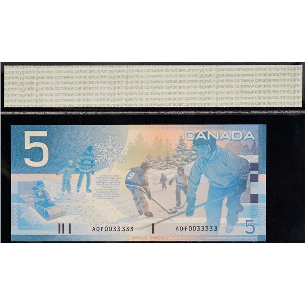 2002 $5 BC-62a.  Lot of 9 notes CCGS Superb Gem Uncirculated-66 to Superb Gem Uncirculated-67.  "Dat