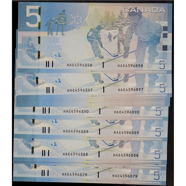 2010 $5 BC-67b-i #HAE4596879-898.  Lot of 20 Crisp Original consecutive notes.