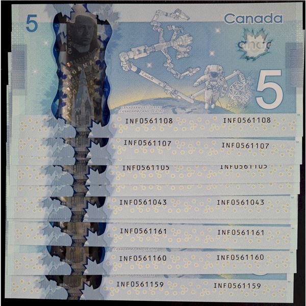 2013 $5 BC-69d #INF0561040-043, #INF0561104-108 & #INV0561159-162.  Lot of 13 Original Crisp UNC not