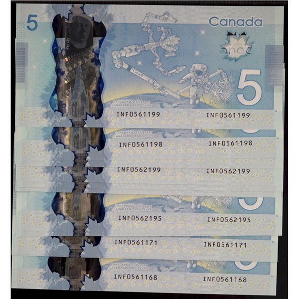 2013 $5 BC-69d #INF0561168-172, #INF0561195-199 & #INV0561196-199.  Lot of 14 Original Crisp UNC not