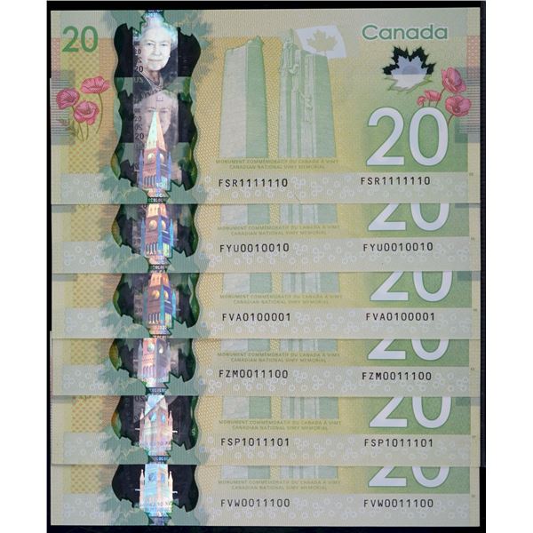 Binary Notes;  2012 $20 #FSR1111110, #FYU0010010, #FVA0100001, #FZM0011100, #FSP1011101 & #FVW001110