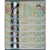 Image 1 : Binary Notes;  2012 $20 #FSR1111110, #FYU0010010, #FVA0100001, #FZM0011100, #FSP1011101 & #FVW001110