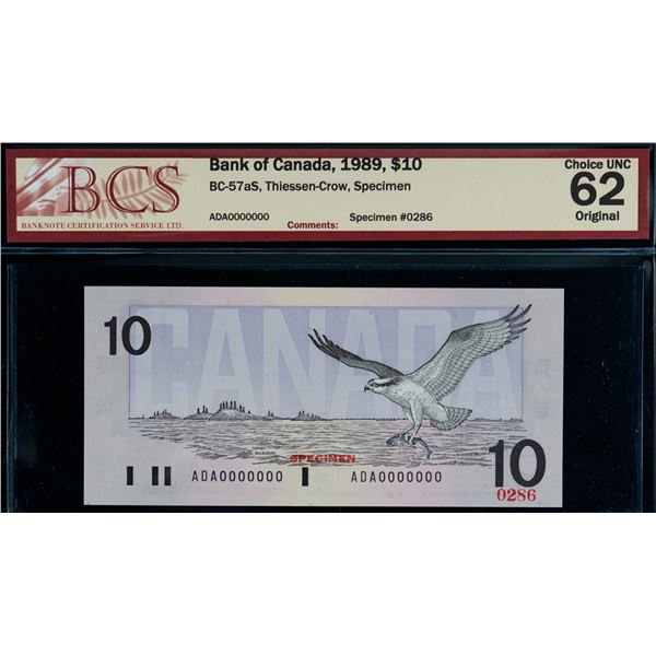 SPECIMEN; 1989 $10  BC-57aS #ADA0000000 BCS Choice Uncirculated-62