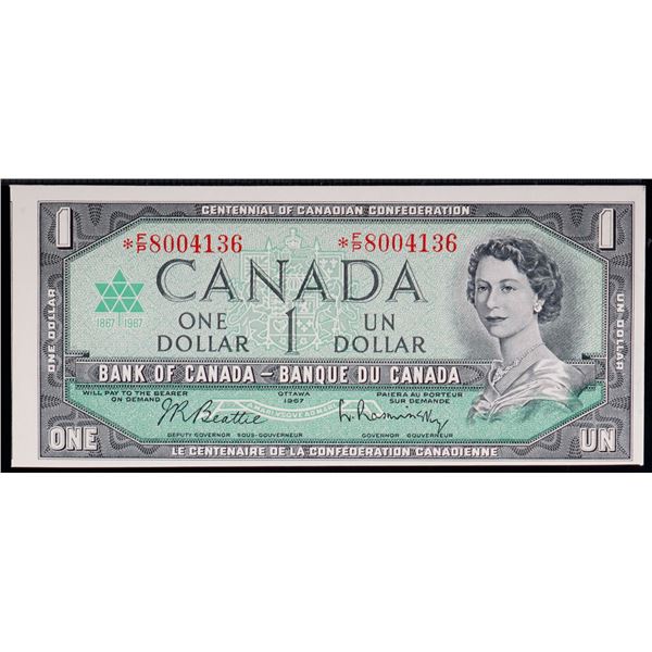 Error; 1967 $1 BC-45bA #*F/P8004136 Choice Uncirculated.  Miscut - A small portion of the left hand 