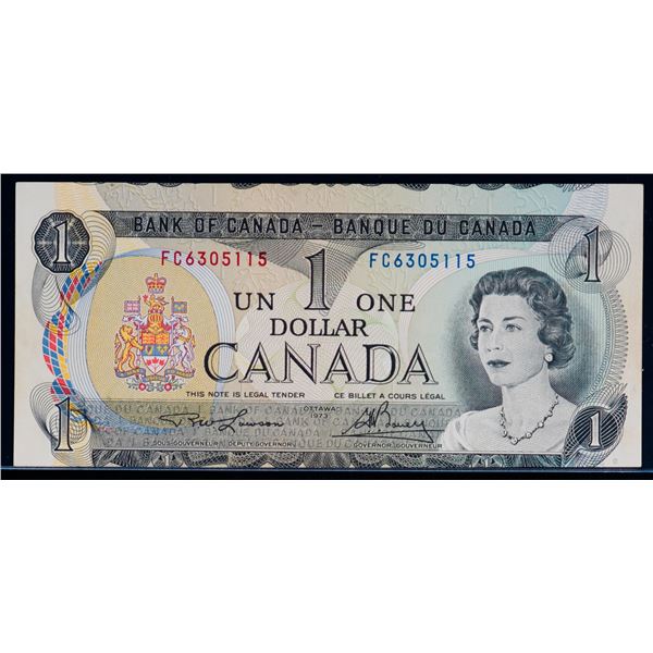 Error; 1973 $1 BC-46a #FC6305115 Extra-Fine.  Cut out of register.