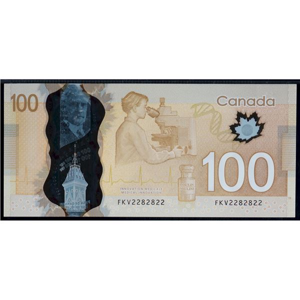Radar Note;  2011 $100 #FKV2282822 Two-Digit Radar.  EF grade.