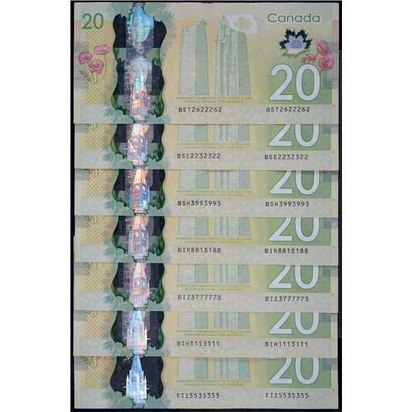 Radar Notes;  2012 $20 Two-Digit issues #FIZ5535355, #BIH1113111, #BIZ3777773, #BIR8818188, BSH#3993