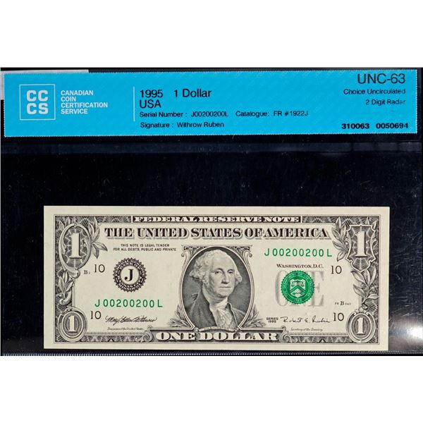 Radar; USA 1995 $1 #J00200200L CCCS Choice Uncirculated-63