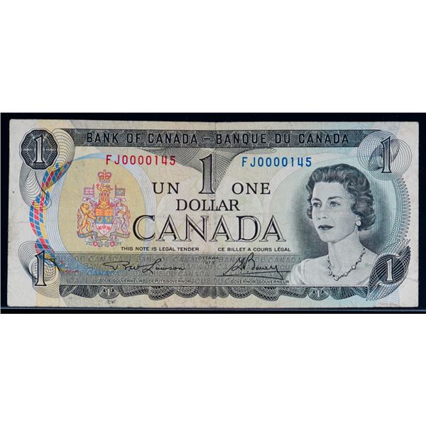 Low Number; 1973 $1 BC-46a #FJ0000145 about VF.