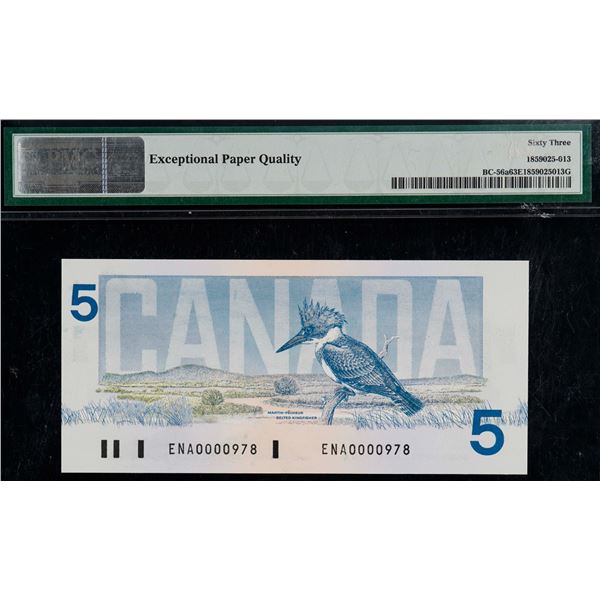 Low Number; 1986 $5 BC-56a #ENA0000978 PMG Choice Uncirculated-63