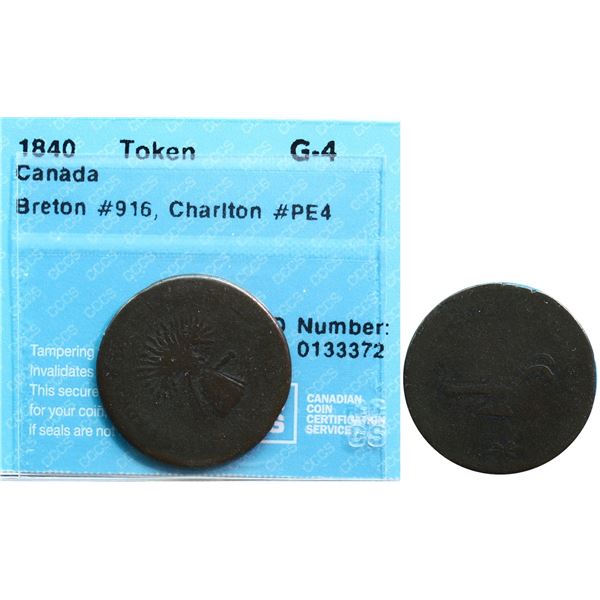 PE-4, Breton 916 - 1840 PEI Wheat Halfpenny, CCCS G4.