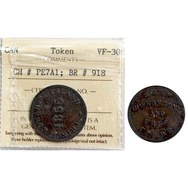 PE-7A1, Breton 918, Nice problem free 1855 token from PEI, ICCS VF30.