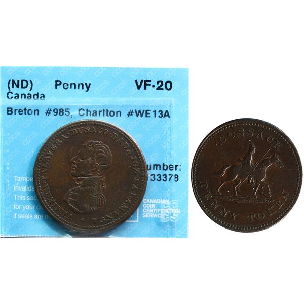 WE-13A, Breton #985 - Cossack One Penny Token, CCCS VF20