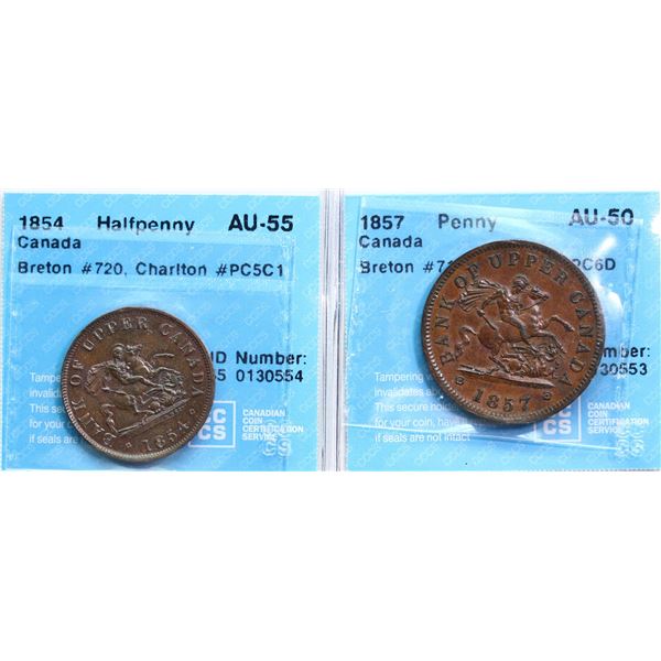 PC-5C1, Br:720 AU55, PC-6D, Br:719 AU50, Both pieces CCCS graded.