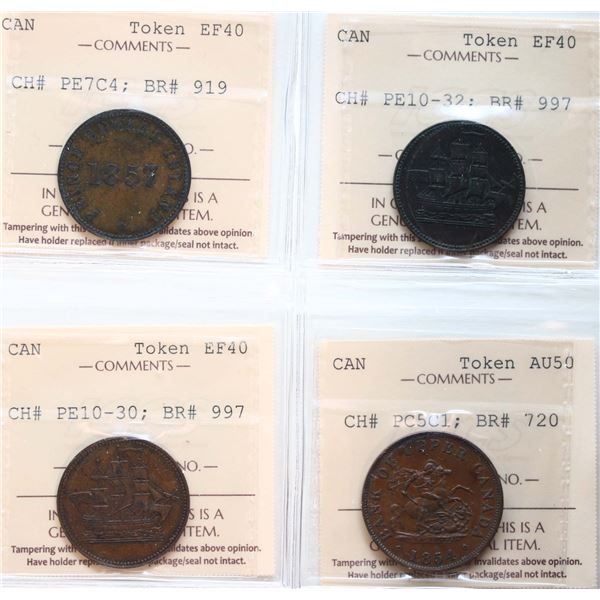 Tokens, Group of 4 ICCS tokens.  Grades vary from EF40 to AU50.