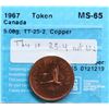 Image 2 : RCM Test Token;  TT-25.4 Copper Round w/3 Canada Geese 25¢ CCCS MS65.  Holder mis-identified.