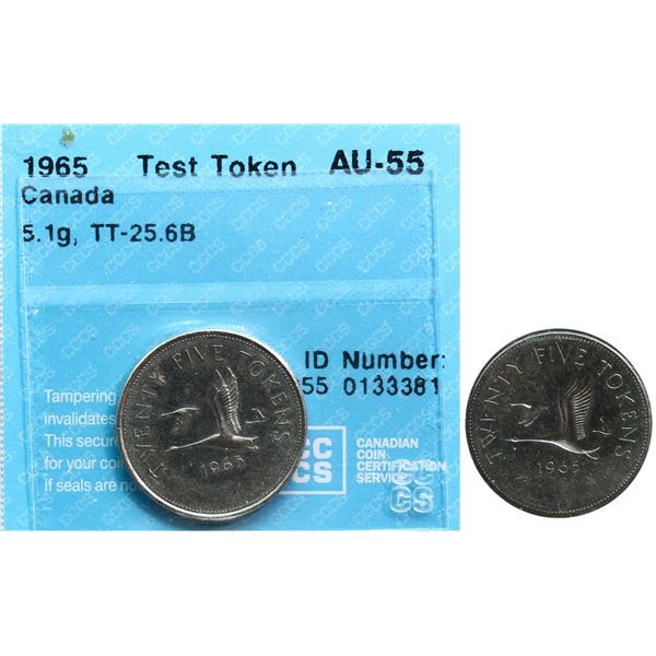 RCM Test Token;  TT-25.6B Copper nickel 25¢ Round, Three Geese, CCCS AU55.