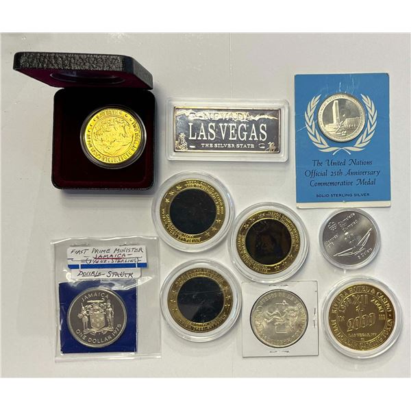 Token / Medallions;  includes Gaming Tokens & some silver coinage.  Lot of 10 pcs.  .