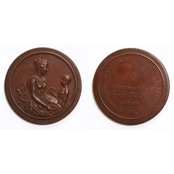 Medal;  For Artistic and Technical Excellence in Photography Copper Medal w/inscribed attribution.  