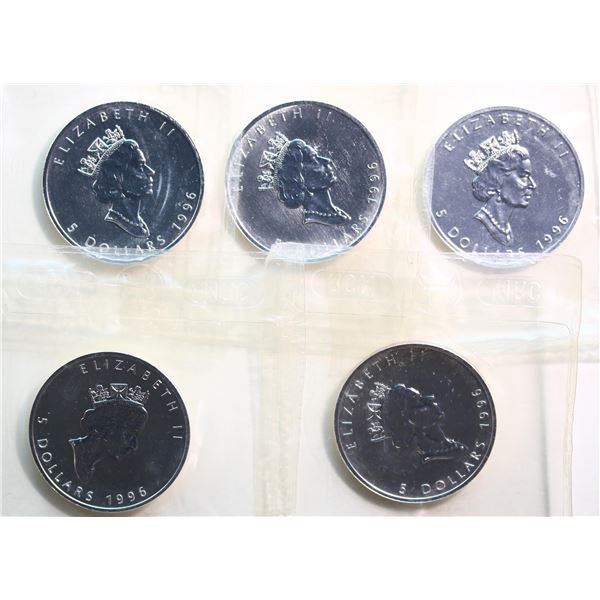 SML; 1988, 1989, 1994 Silver maple Leaf.   Lot of 7 pieces housed in original RCM packaging.