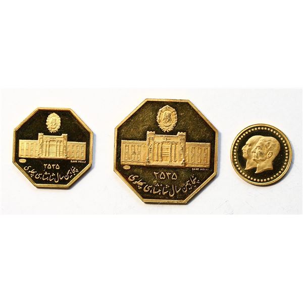 Iran;  1976 Muhammad Reza Pahlavi Gold Proof Set of 3-Coins - Golden Jubilee of the Opening of the N