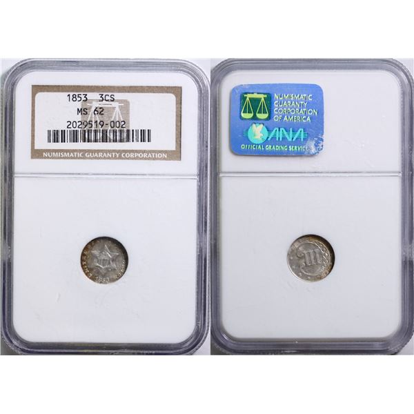USA; 1853 3 CENTS NGC MS62