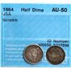 Image 1 : USA; 1864 Half Dime CCCS AU50 Scratch