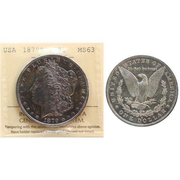 USA; 1879-S $1  "3rd Reverse" ICCS MS63