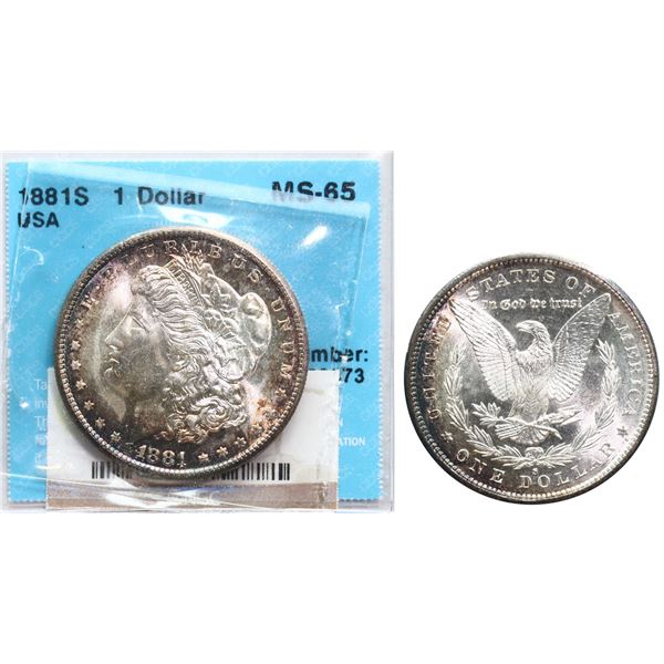 USA; 1881-S $1 CCCS MS65, accompanied with NGC tag MS65