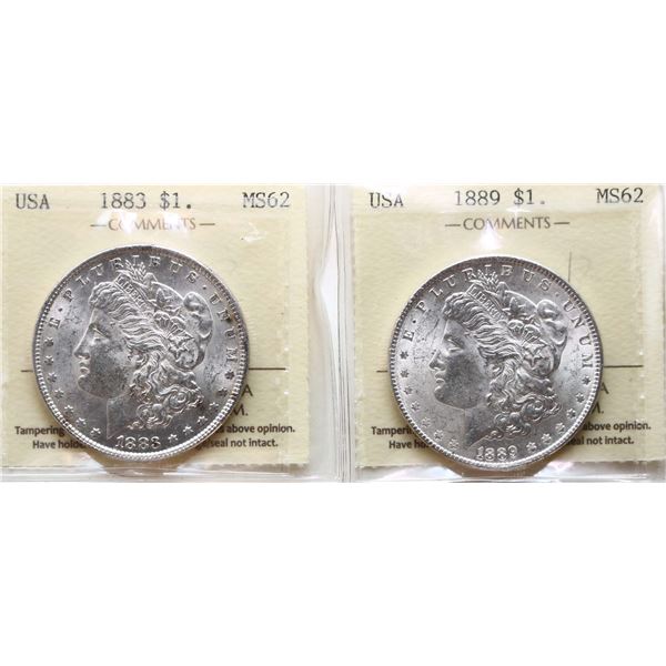 USA; 1883 $1, 1889. Both coins ICCS MS62