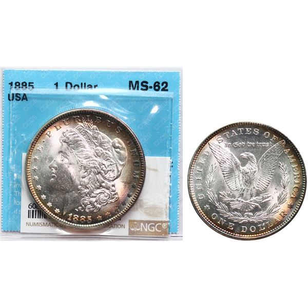 USA; 1885 $1 CCCS MS62, Accompanied with NGC tag MS63.