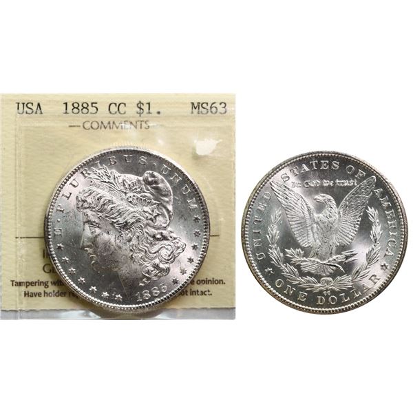 USA; 1885-CC $1 ICCS MS63