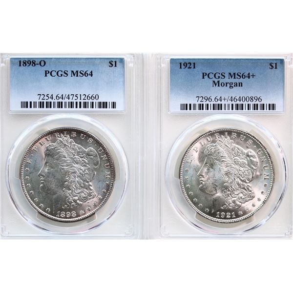 USA; 1898-O $1 PCGS MS64, 1921 PCGS MS64+ "Morgan"
