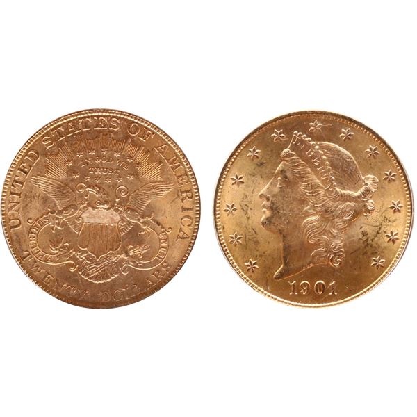 USA; 1901 $20 Gold PCGS MS63