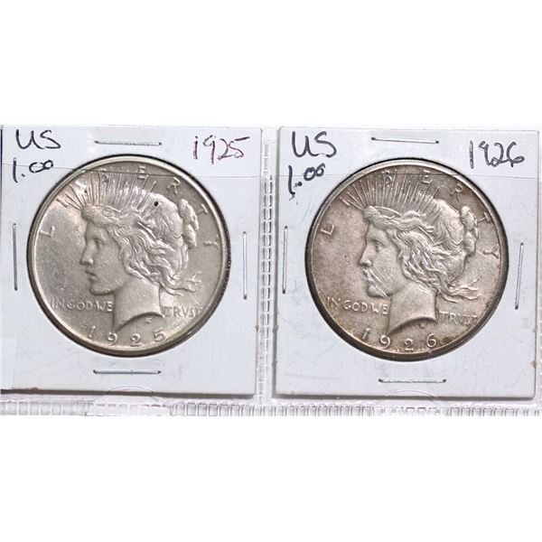 USA; 1925 $1, 1926 Lot of 2 coins EF or better.