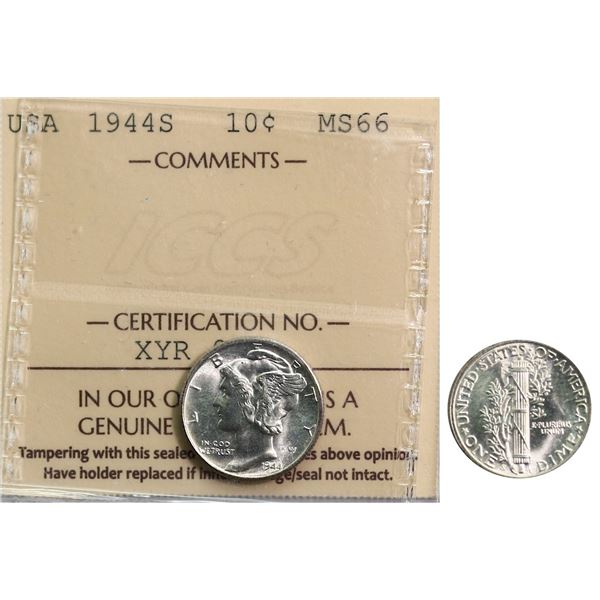 USA; 1944-S 10¢ ICCS MS66 Blast white example.