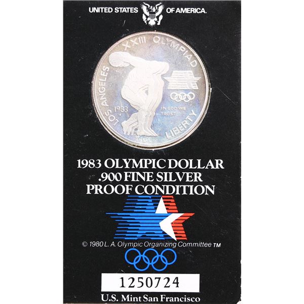 USA; 1983 $1 Olympic Dollar .900 Fine Silver Proof