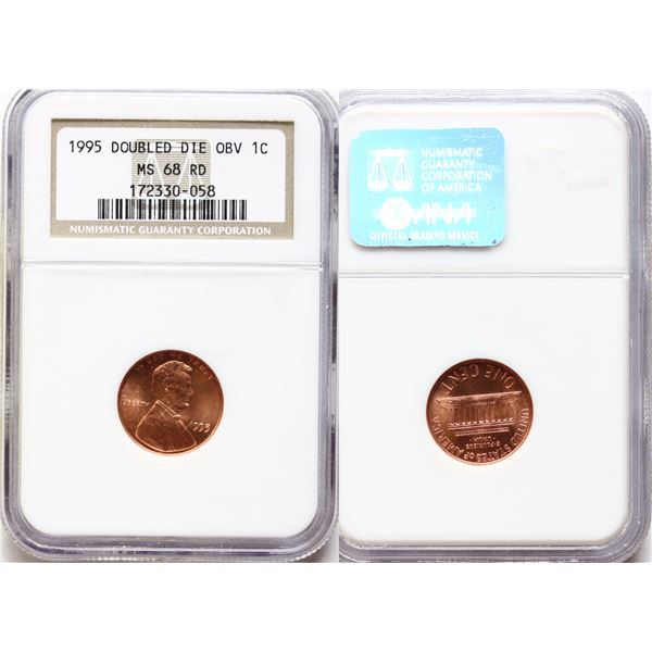 USA; 1995 1¢ Doubled Die Obv NGC MS68 Rd