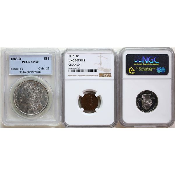USA; Group of 8 decimal coins, various dates, denominations and grading companies.
