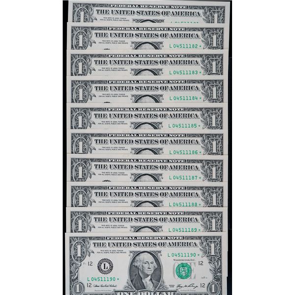 USA; 2006 $1 "10 NOTE SET" #*L04511181-190.  All Gem Uncirculated.
