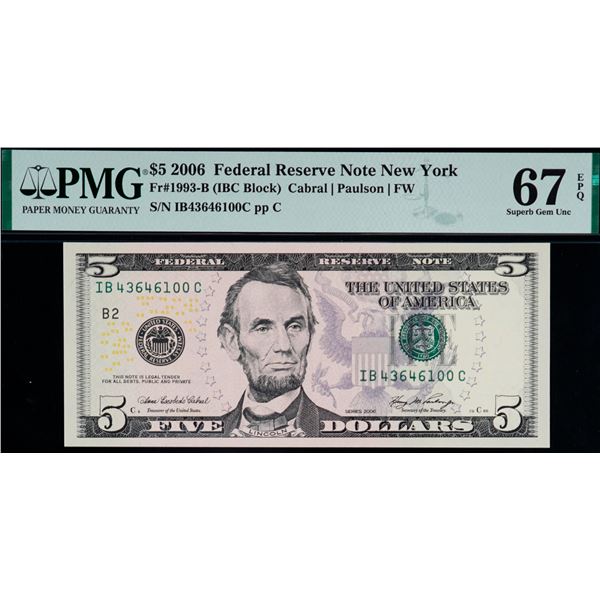 USA; 2006 $5 FR#1993-B #IB43646100C PMG UNC67