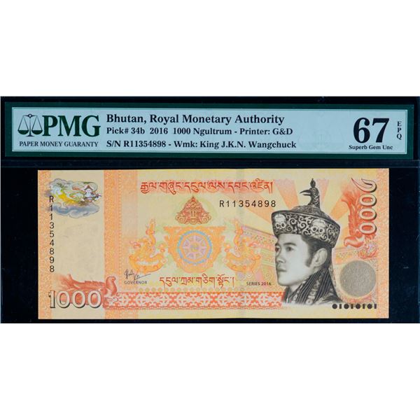 Bhutan, Royal Monetary Authority 2016 1000 Ngultrum #R11354898 pick-34b PMG UNC67
