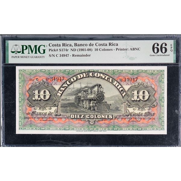Costa Rica; (1901-08) 10 Colones #34947 Pick#S174r PMG UNC66EPQ