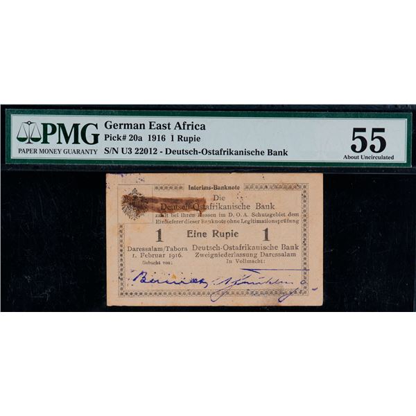 German East Africa; 1916 1 Rupie Pick #20a #U322012 - Deutsch-Ostafrikanische Bank, PMG AU55